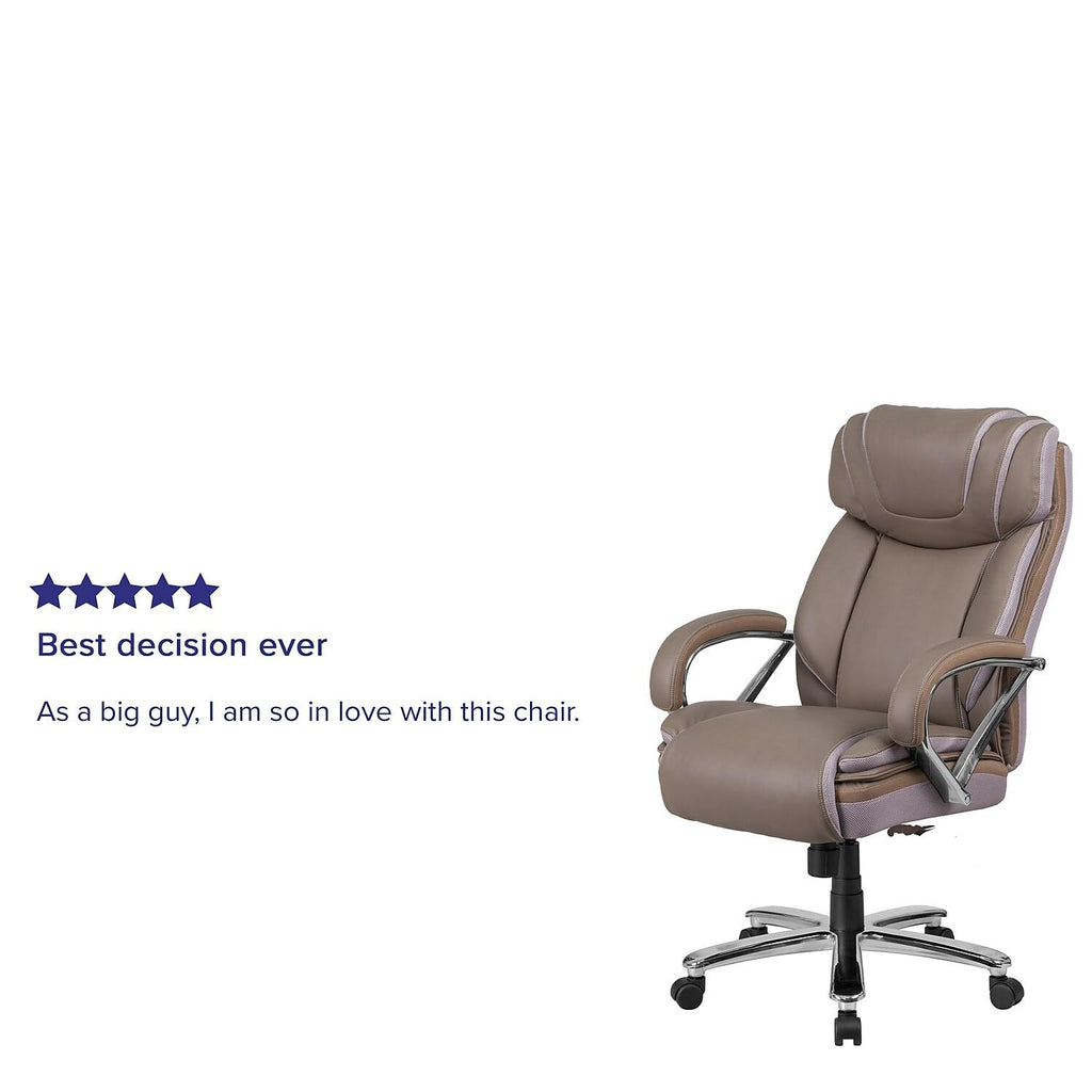 Flash Furniture Hercules Series Big & Tall 500 Lb. Rated Taupe Leathersoft Executive Swivel Ergonomic Office Chair With Extra Wide Seat
