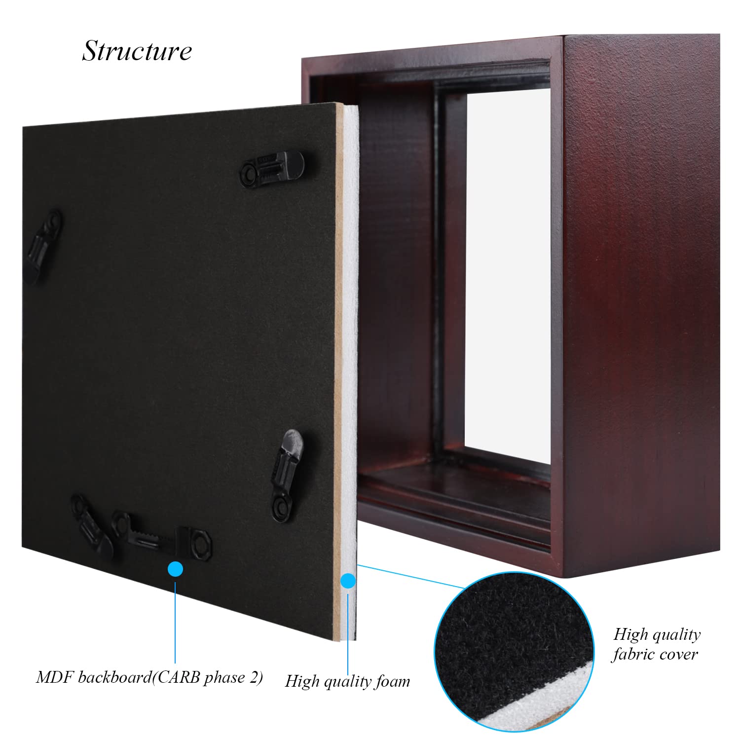 1DOT2 Small Shadow Box Frame Display Case, 5x5, Cherry Red, Grade A Pine Wood, HD Glass Front