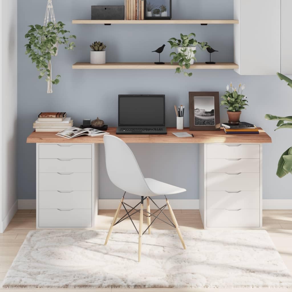 vidaXL Light Brown Treated Solid Oak Wood Table Top – Versatile, Handcrafted with Live Edge, Ready-to-use Surface, Ideal for Both Home and Office