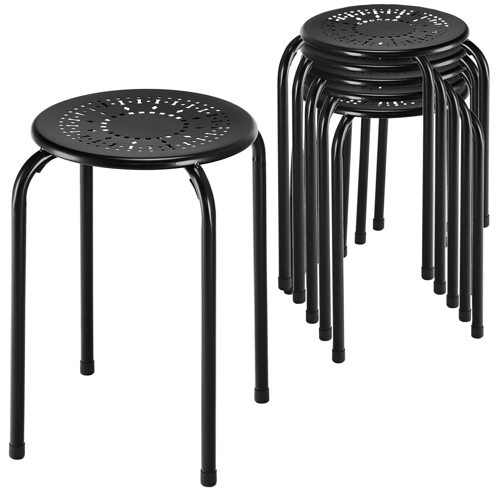 Giantex Stackable Stools Set Of 6, No Assembly 17.5' Height Stacking School Chairs For Kids Adults, Portable Metal Nesting Stools, Flexible Seating For Classroom Middle School, Office, Small Space
