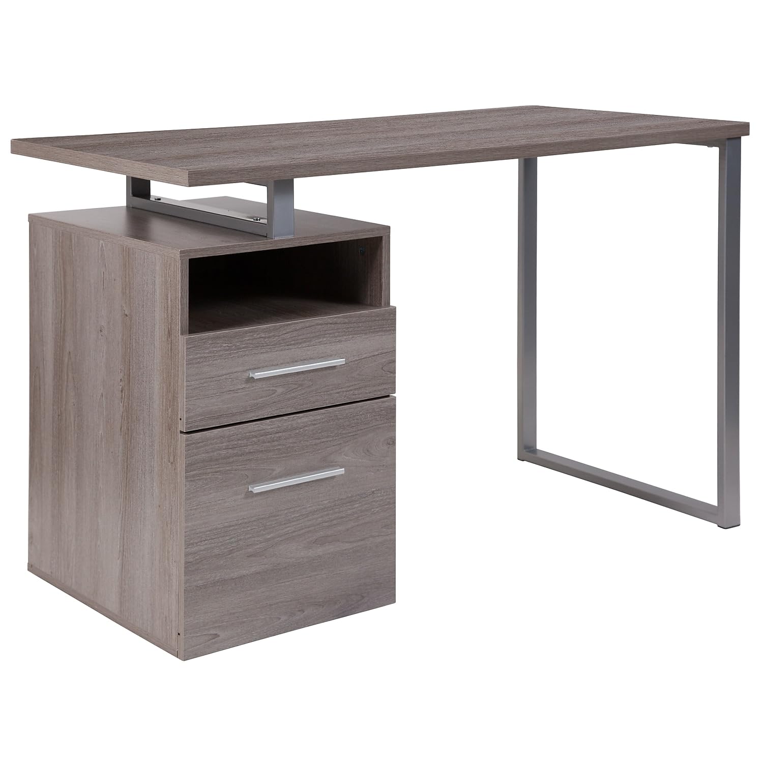 Flash Furniture Harwood Light Ash Wood Grain Finish Computer Desk With Two Drawers And Silver Metal Frame