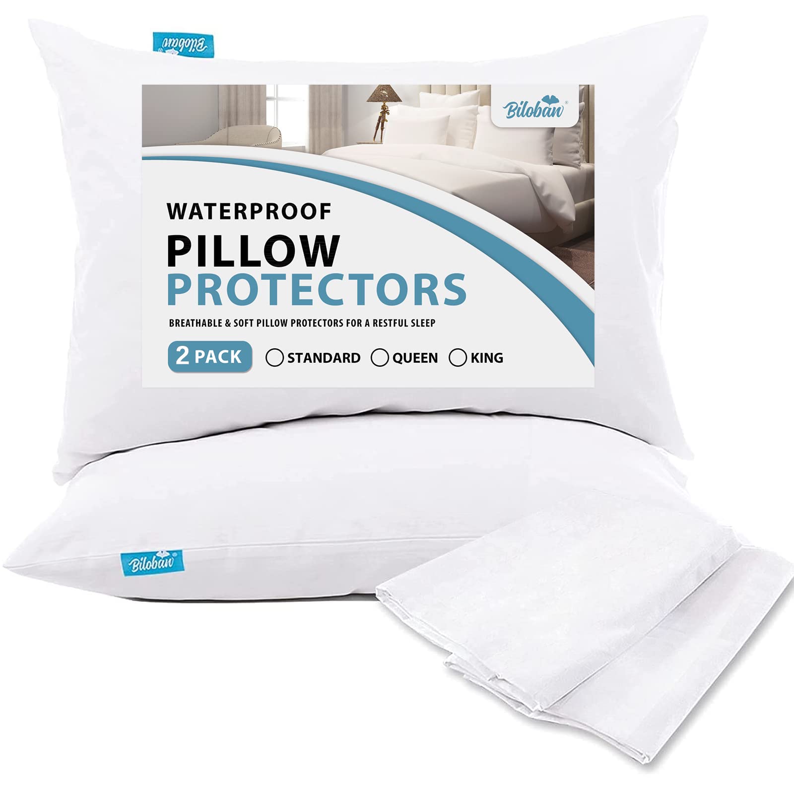 King Pillow Protector Waterproof 4 Pack Pillow Cases With Zipper Noiseless & Breathable For King Size Pillows Machine Washable P