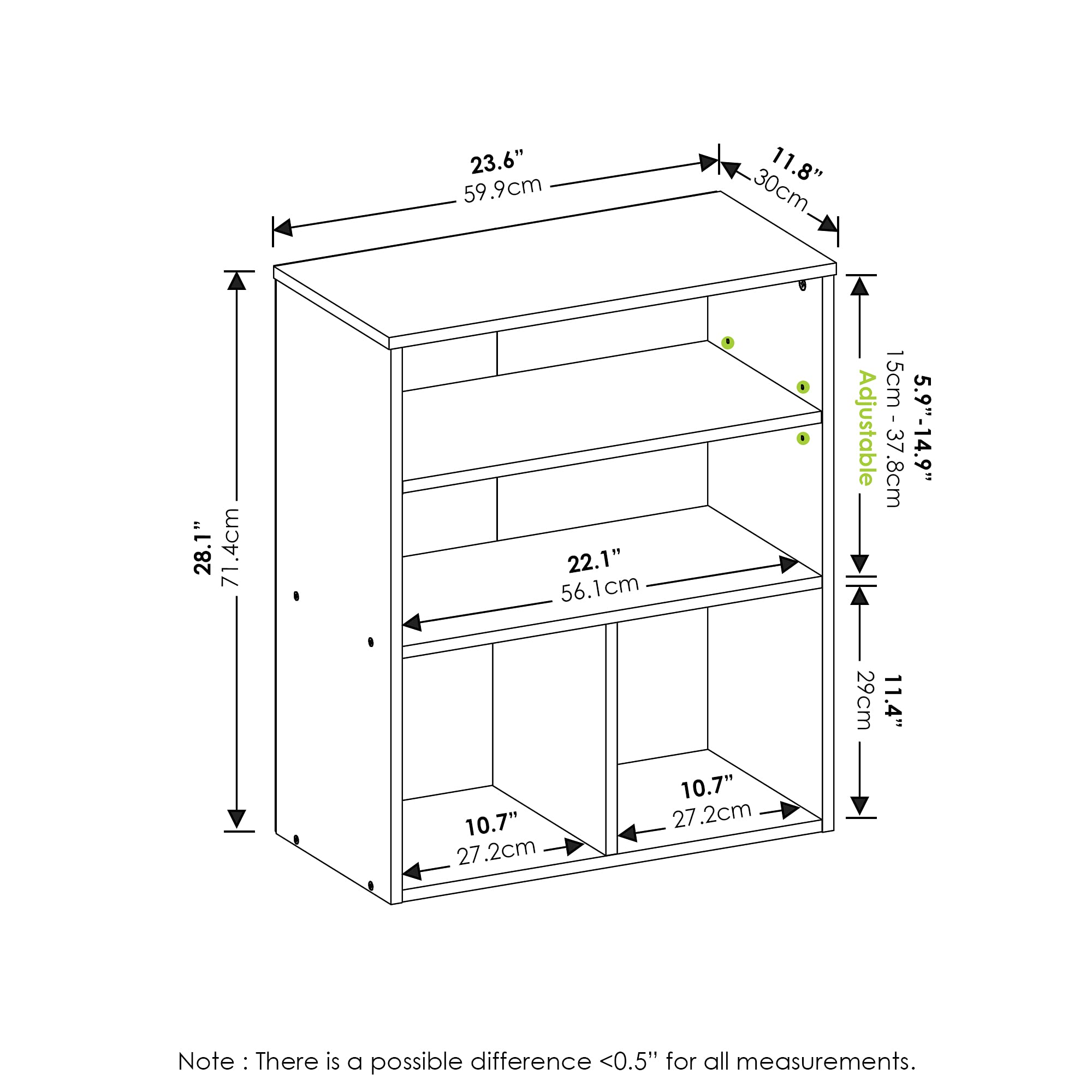 Furinno Pasir 3 Tier Display Bookcase White Engineered Wood 20122WH