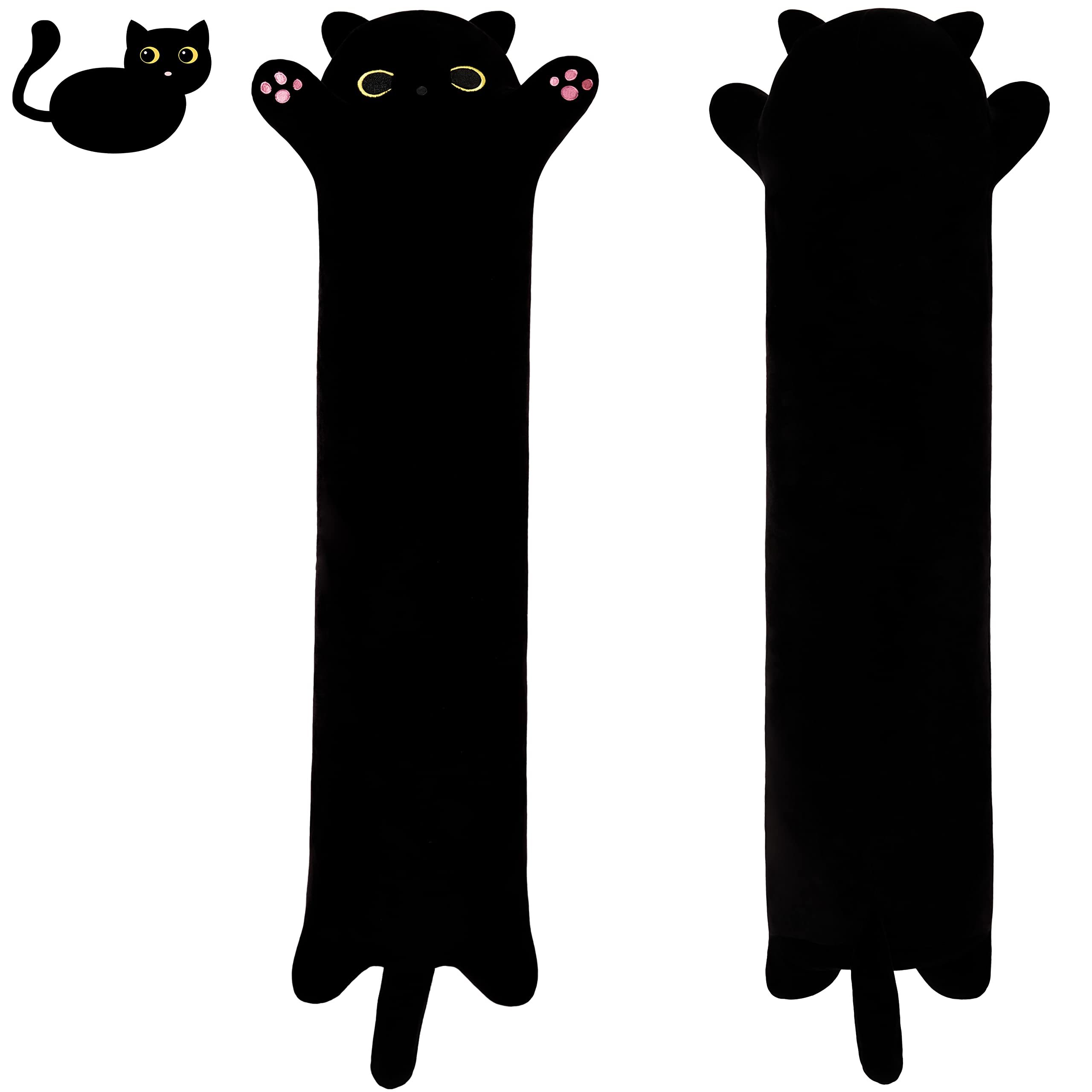 MIAOHAHA Long Plush 27.5in Black Cat Toy Kids Plush Toy Pillow Hugging Pillow Cute Plush Cat Stuffed Animal Toy Gift for Kids(Bl