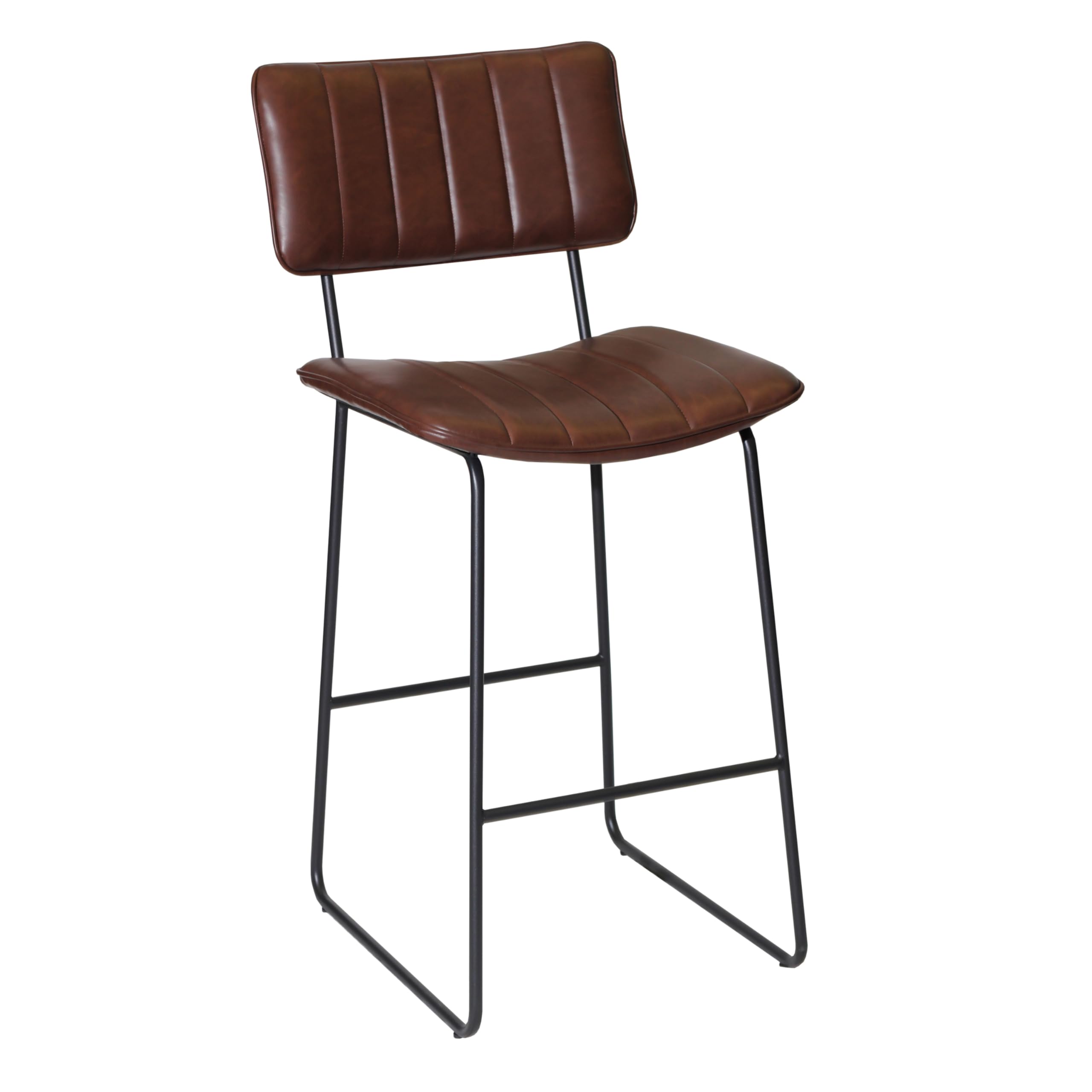 Steve Silver Furniture Tribeca Bar Stool, 30-Inch Seat Height, Mid-Century Modern Style, Channel Back Seat, Cordovan Leatherette, Barstool, Kitchen Counter Chair, 22" D x 21" W x 44" H, Ebony, Brown