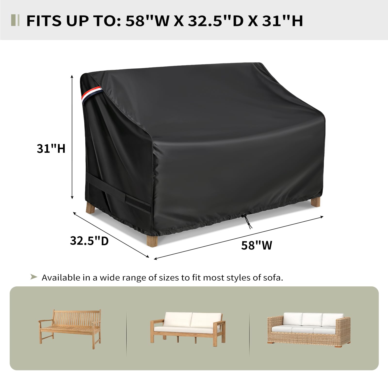 Kylinlucky Waterproof Patio Loveseat Covers 58W X 32.5D X 33H Inches,Heavy Duty Outdoor Furniture Sofa Cover Black