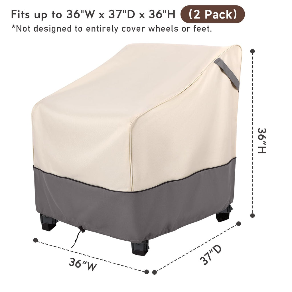 Bestalent Patio Furniture Covers Waterproof, Outdoor Chair Covers 2 Pack Clearance, Lawn Deep Seat Cover, Fits Up To 36W × 37D × 36H Inches (Beige/Grey)