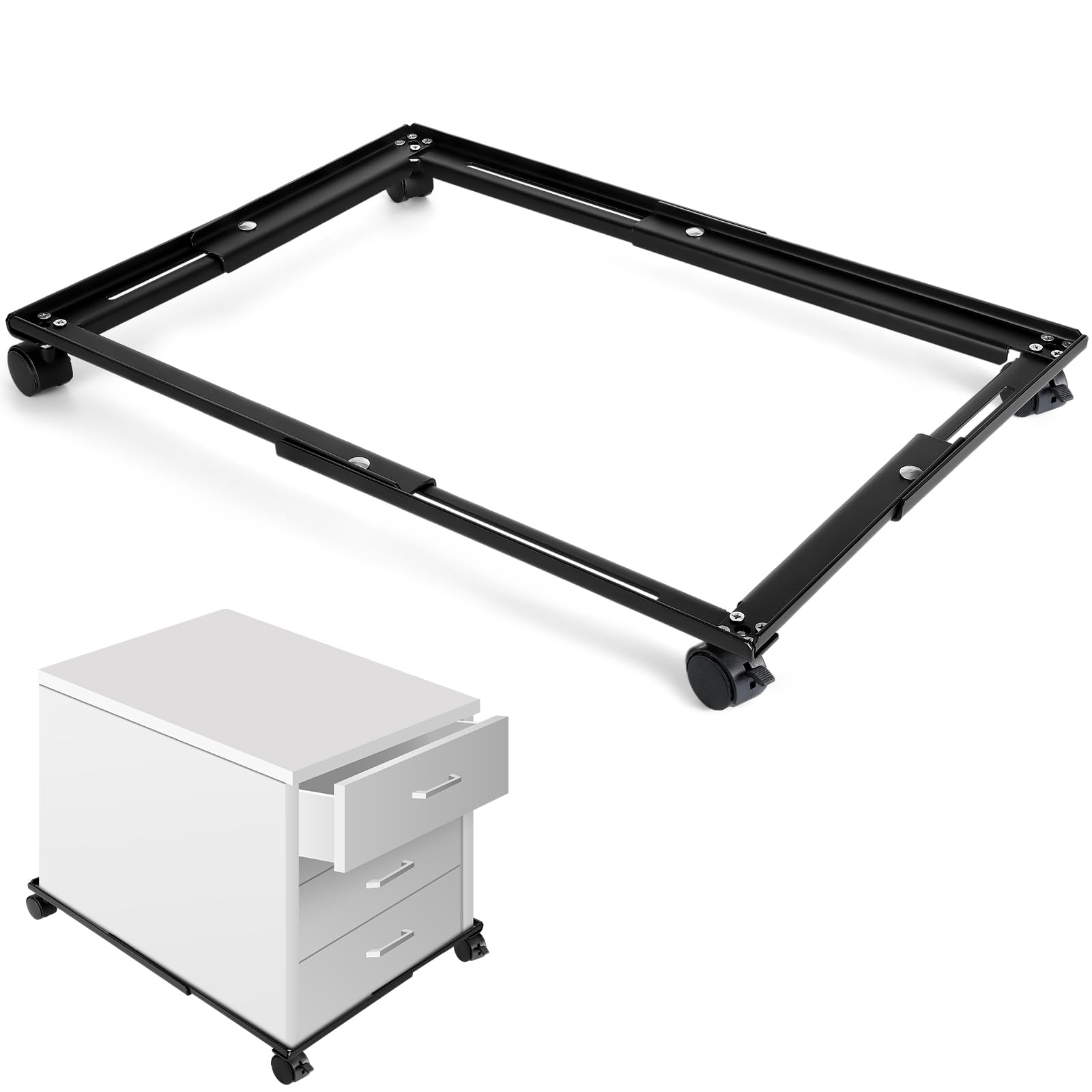 CroBlissful Adjustable File Caddy File Cabinet Wheels File Folder Racks for Home Office, Black