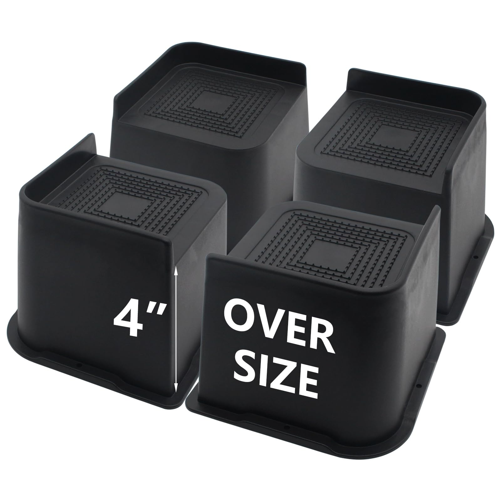 Hanihua Bed Risers 4 Inch Heavy Duty, 4 Pack Oversized Furniture Risers 6 Inch, Black Bed Lifts Risers For Table, Sofa, Chair, C