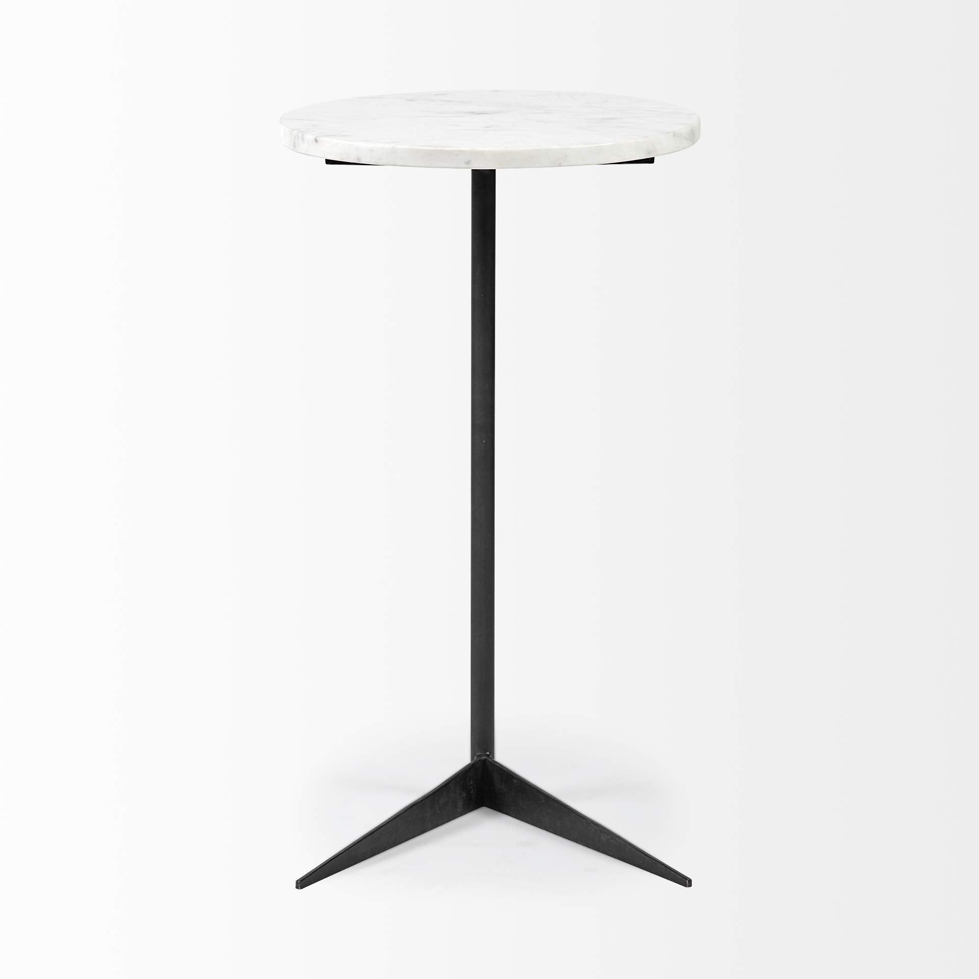 HomeRoots White Marble Round Top Accent Table with Black Iron Base
