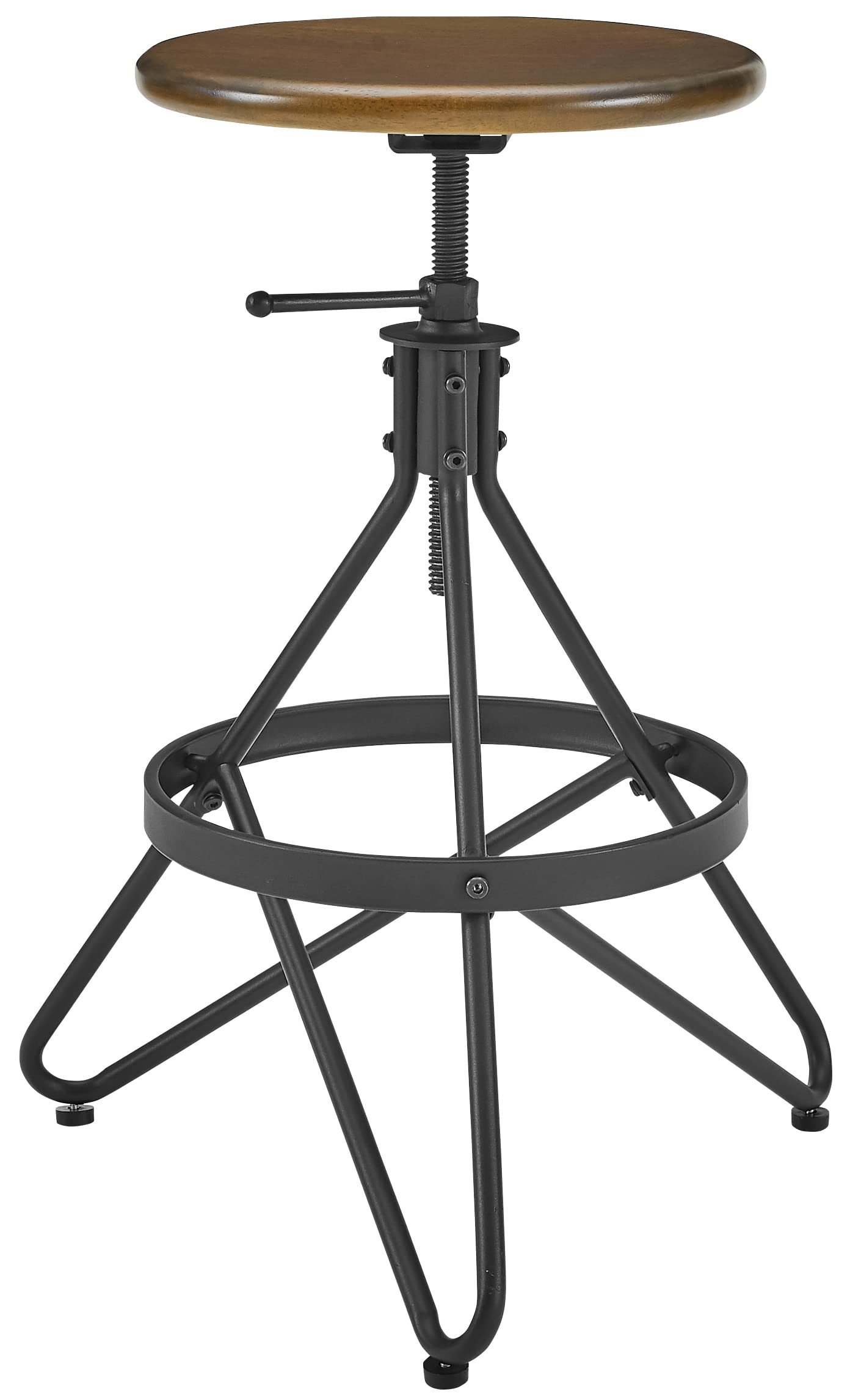 Crosley Furniture Kalen Wood Seat Adjustable Height Swivel Bar Stools Set Of 2, Brown/Matte Black