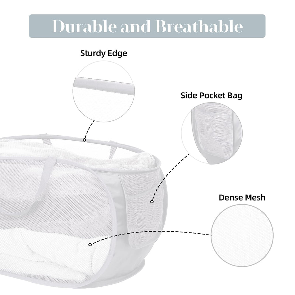 2 Pcs Durable Collapsible Laundry Baskets - Reinforced Mesh Pop Up Laundry Hamper With Pocket, Foldable Dirty Clothes Hamper Wit