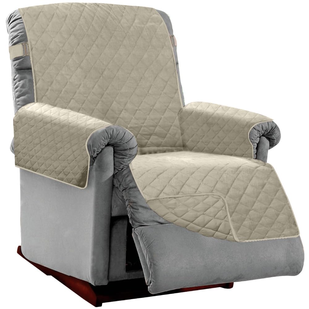 Sofa Shield Patented Recliner Slip Cover, Large Cushion Protector, Reversible Stain And Dog Tear Resistant Slipcover, Quilted Microfiber 25” Seat, Washable Covers For Dogs Pets Kids, Light Taupe