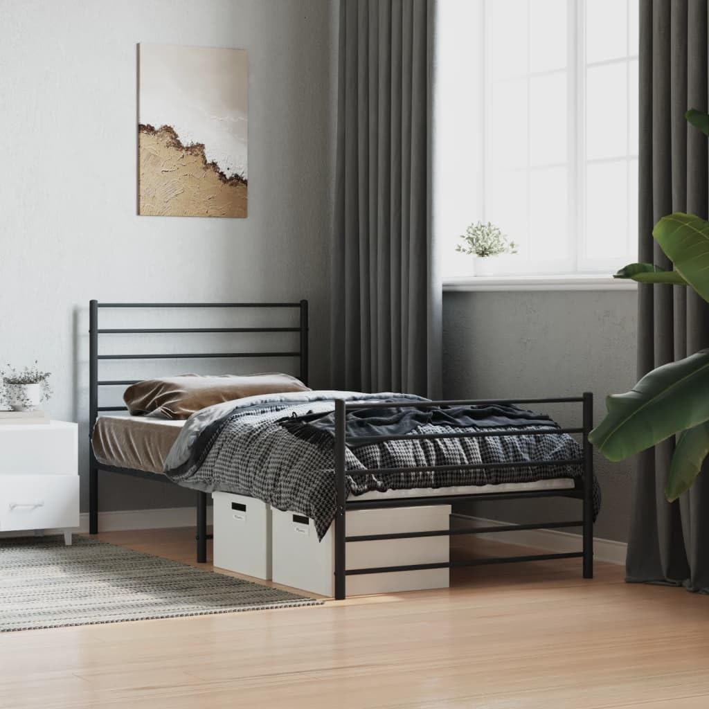 vidaXL 12 Inch Twin XL Metal Bed Frame with Headboard & Footboard, No Box Spring Needed, Noise Free Platform Bed Frame with Steel Slats, Easy Assembly, Under Bed Storage, Minimalist, Black