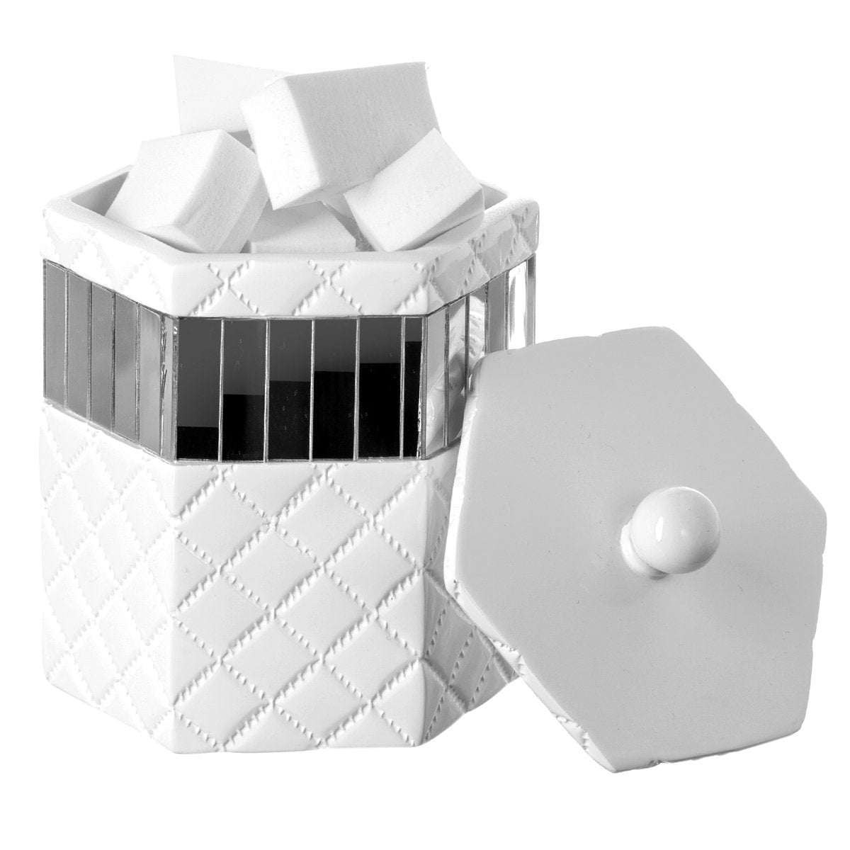 Creative Scents Quilted Mirror Q-Tip Holder, Decorative Bathroom Vanity Cotton Swab Holder Canister Jar With Lid for Cotton Ball