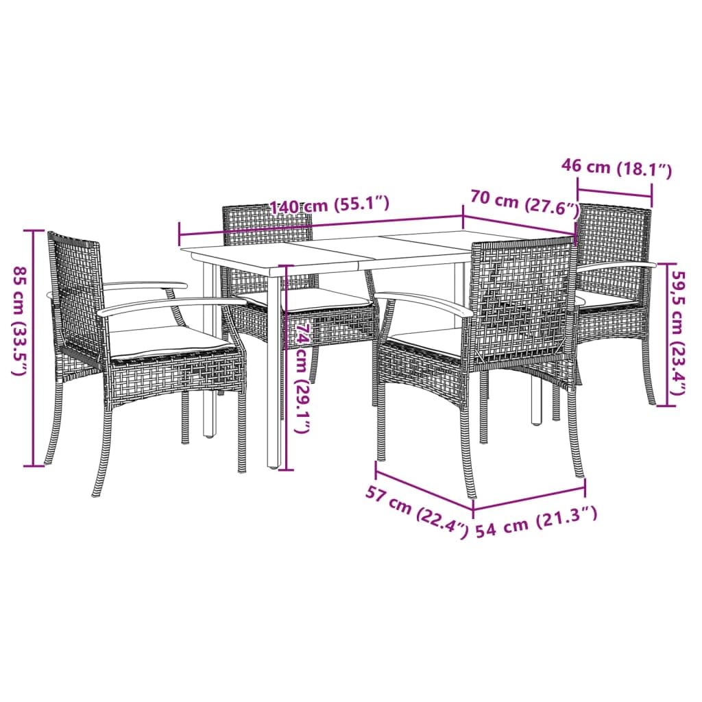 vidaXL Garden Furniture Set with Cushions 5 Pieces, Table and Chairs, Relaxing Armchairs, Seats for Patio Terrace, Synthetic Rattan Black