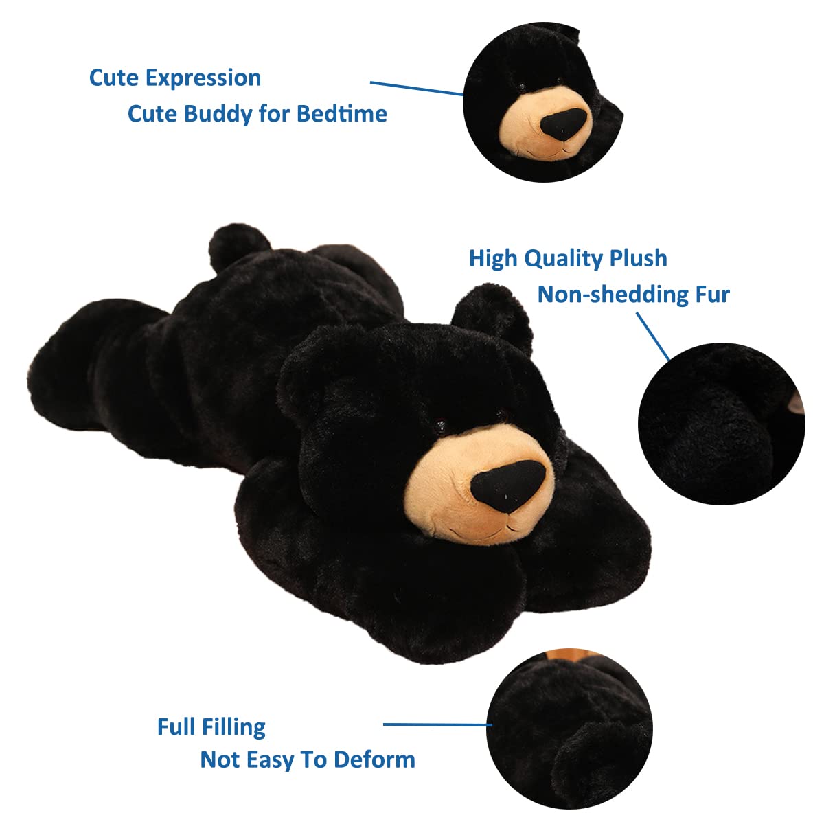Doireum Weighted Stuffed Animals, 3.3 Lbs Weighted Bear Stuffed Animal Toy Black Bear Plush Throw Pillow Gifts For Boys Girls, 1