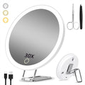 Magnifying Mirror with Light 30X, Large 6 Rechargeable 3 Colors Modes Dimming Lighted Makeup Mirror with 30X Magnification, LED 