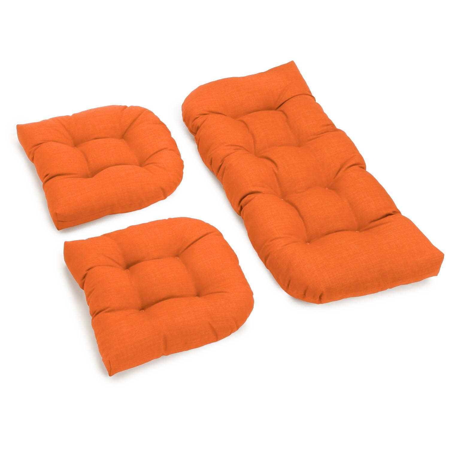 Blazing Needles U-Shaped Solid Spun Polyester Tufted Settee Cushion Set, Set Of 3, Tangerine Dream