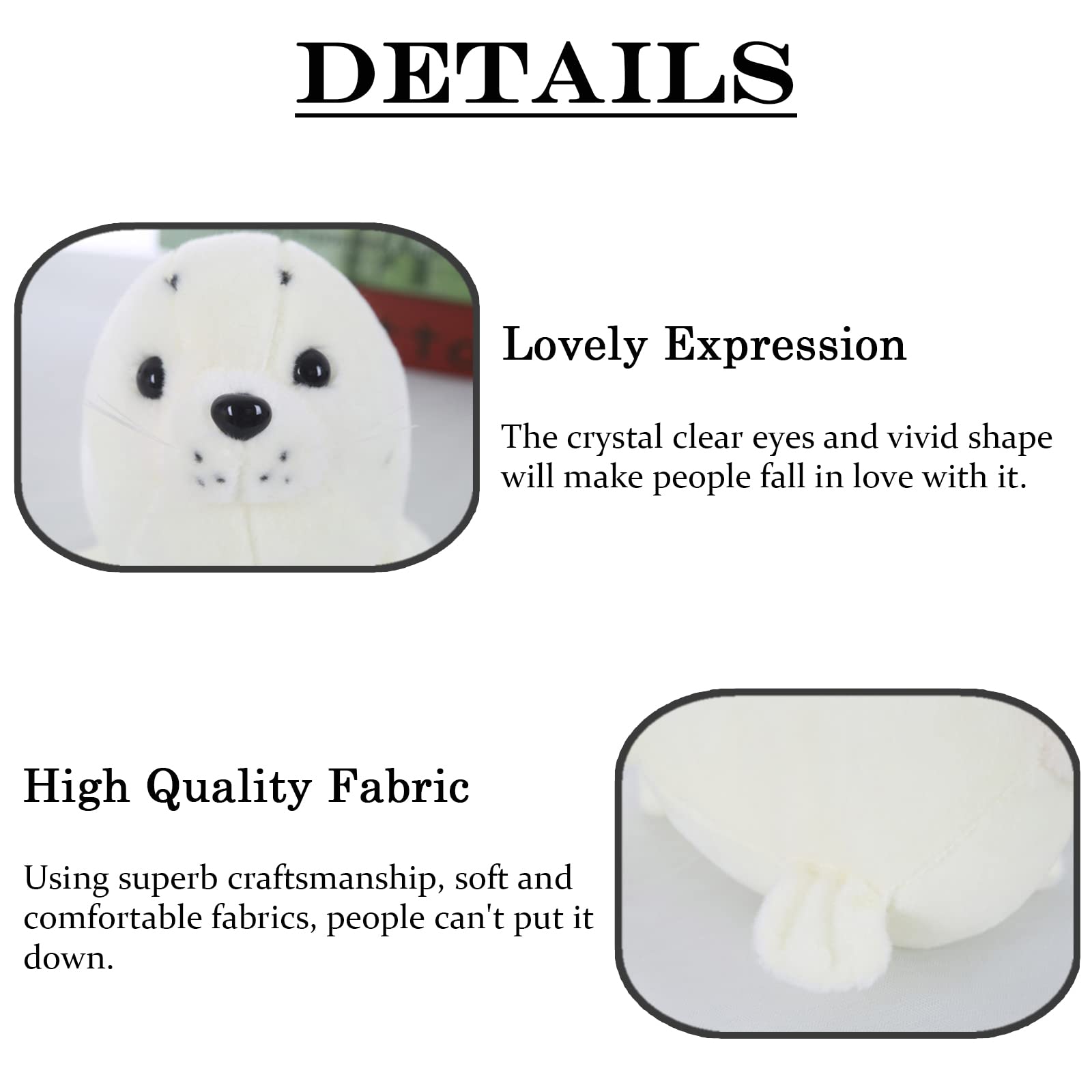 Seal Plush Stuffed Animal White Cute Toy Pillow Kawaii Doll For Kids, 9 Inch