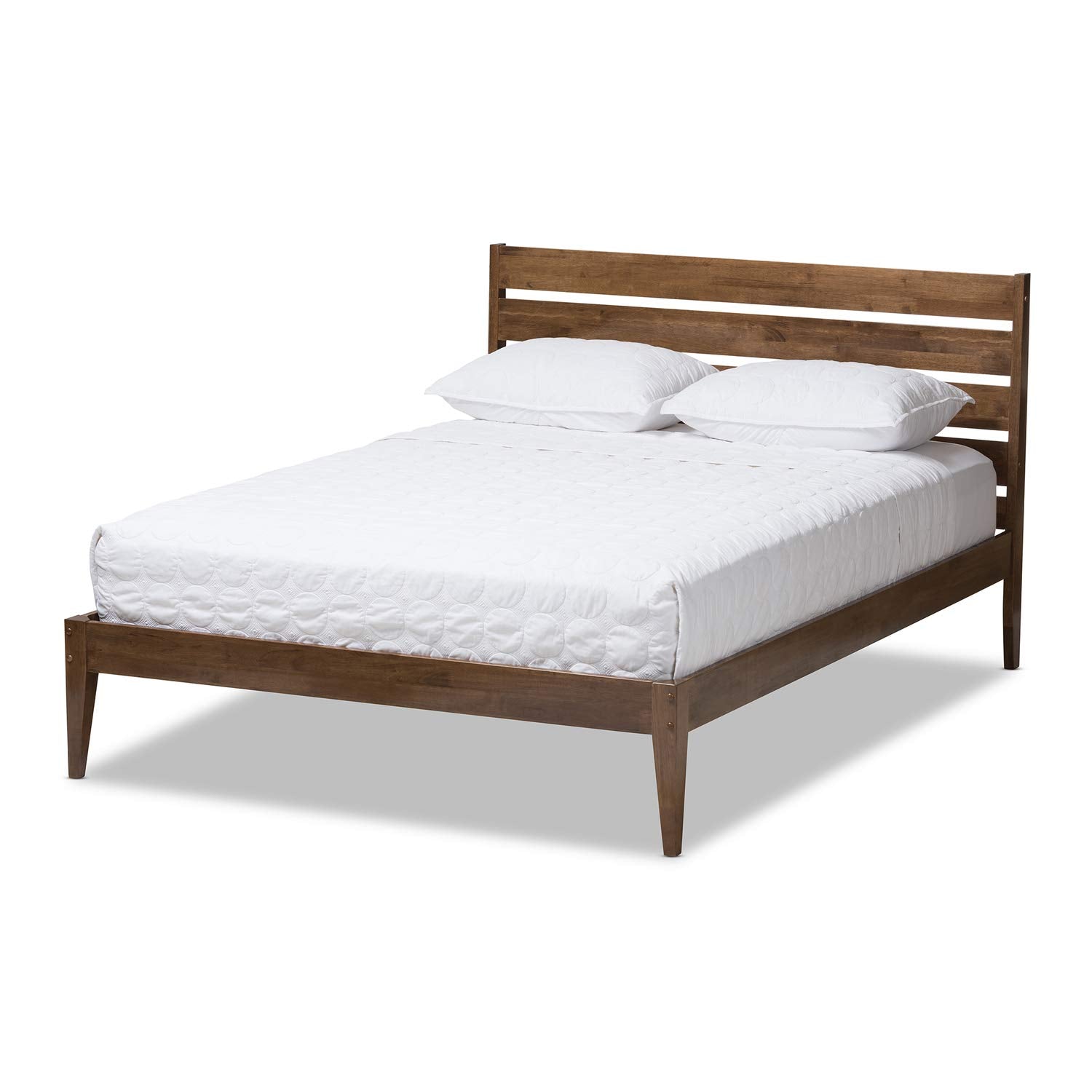 Baxton Studio Elmdon Mid-Century Modern Solid Walnut Wood Slatted Headboard Style Full Size Platform Bed/Mid-Century/Walnut Brown/Rubber Wood/Hardwood/LVL/Poplar