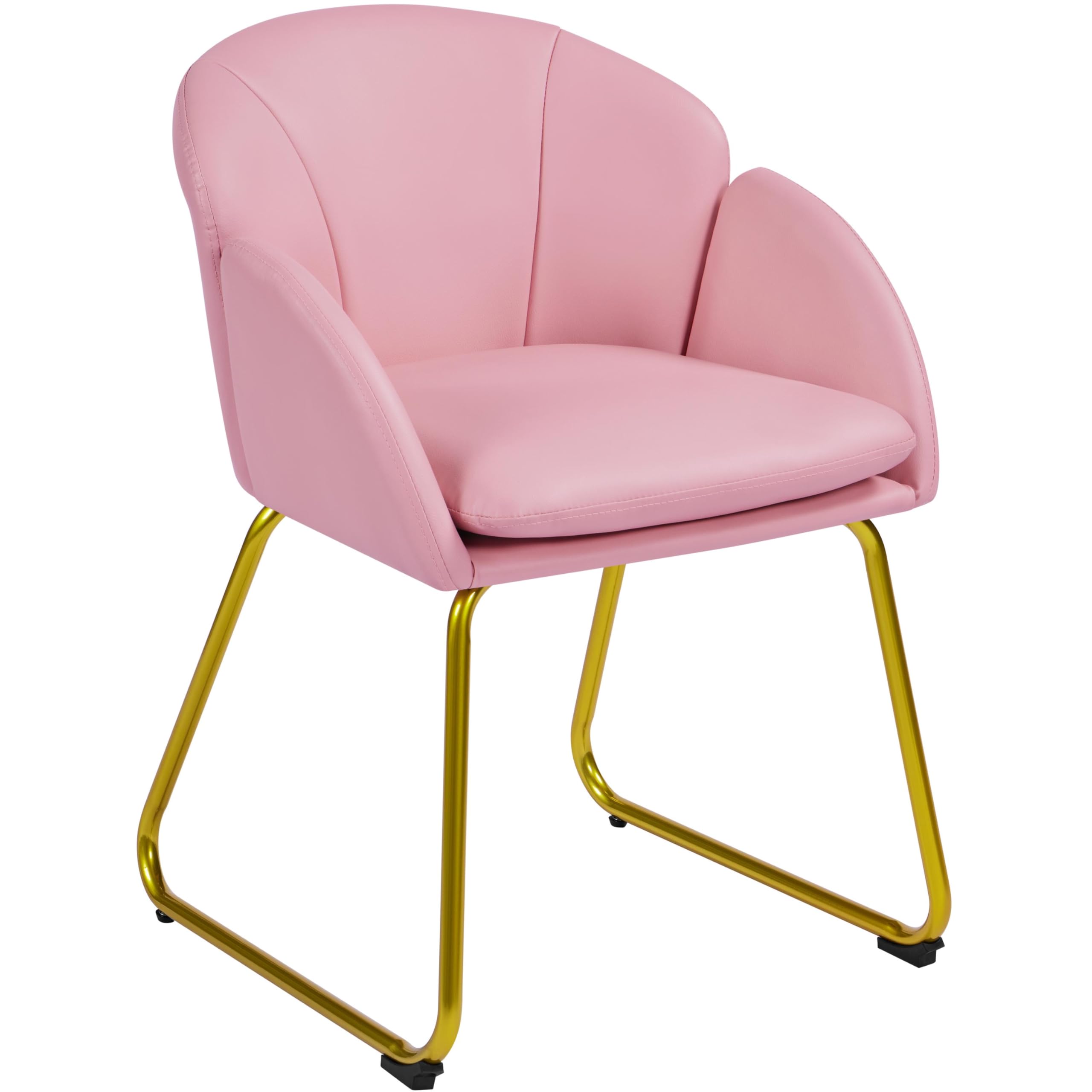 Yaheetech Modern PU Leather Armchair, Flower Shaped Makeup Chair Vanity Chair with Golden Metal Legs for Living Room/Makeup Room