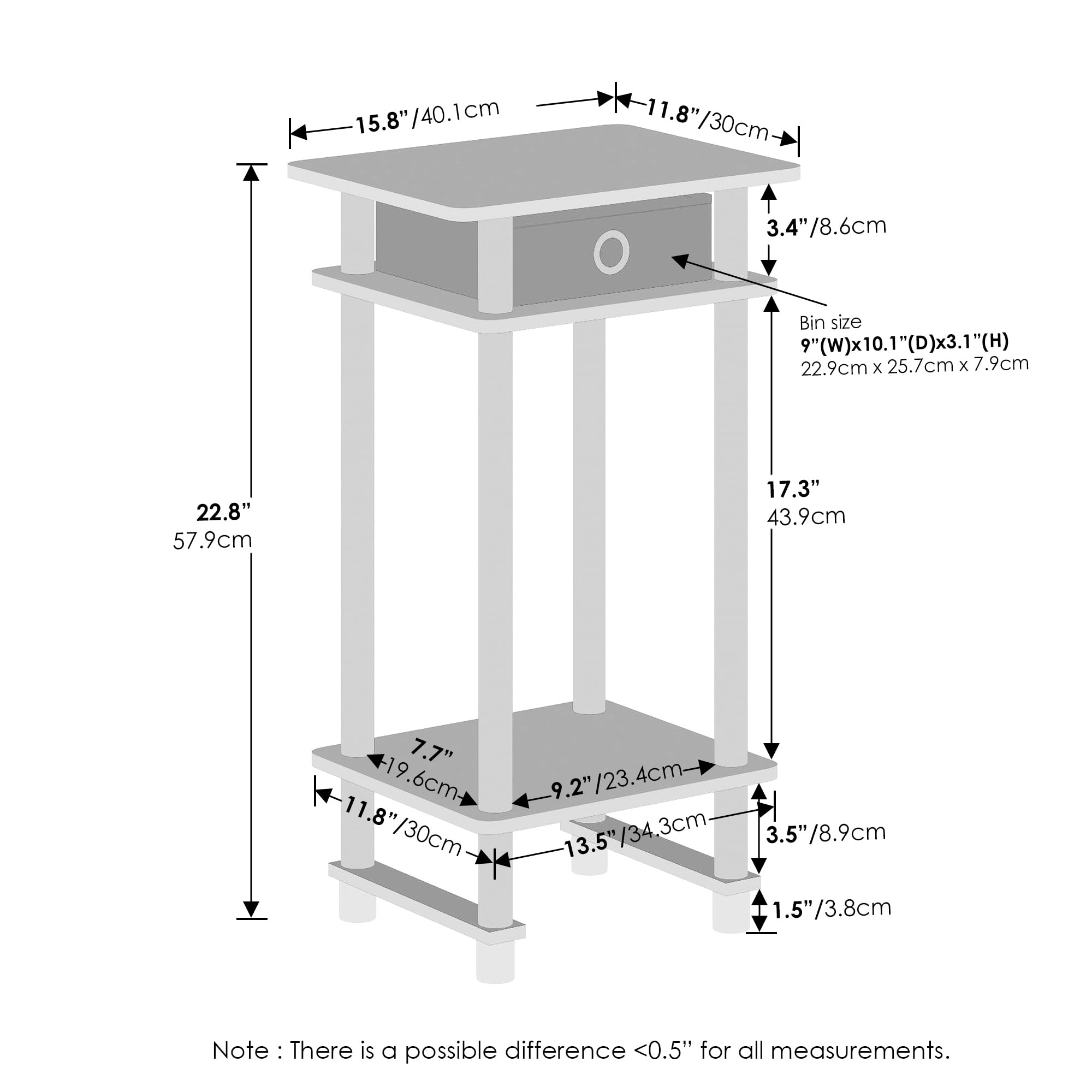 Furinno Turn-N-Tube Tall Nightstand With Bin, 2-Pack, Plastic Poles, Espresso/Brown