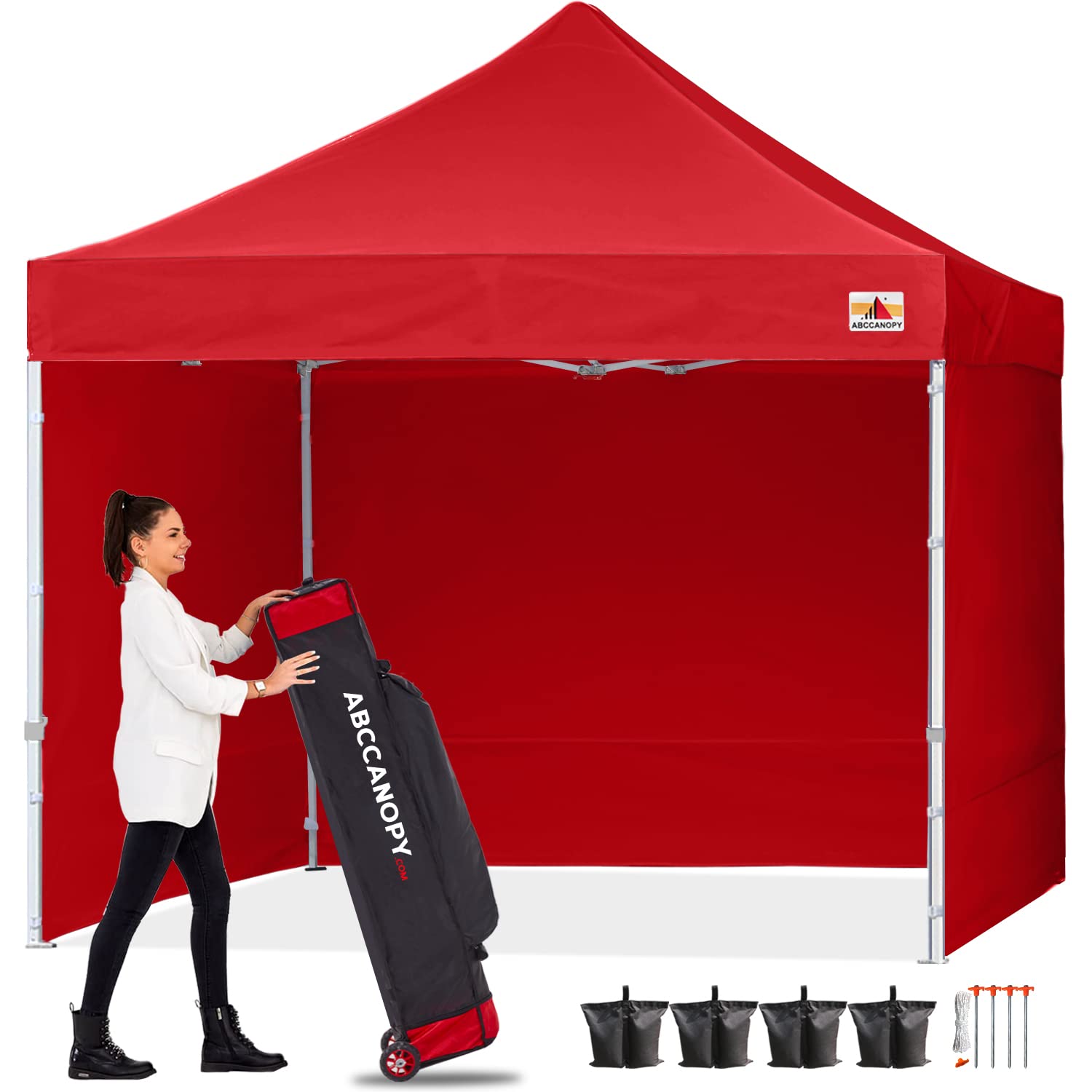 ABCCANOPY Easy Pop Up Canopy Tent with Sidewalls Commercial -Series, Red