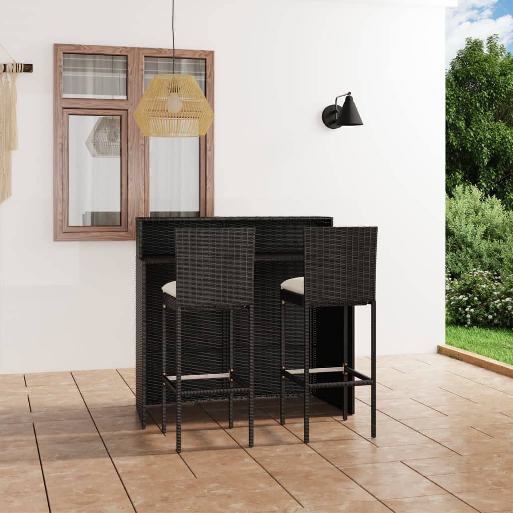 vidaXL Patio Bar Set 3 Piece, Outdoor Bar Table and Stools with Footrest, Patio Furniture Set with Cushions, Dining Set, Farmhouse Modern, Black