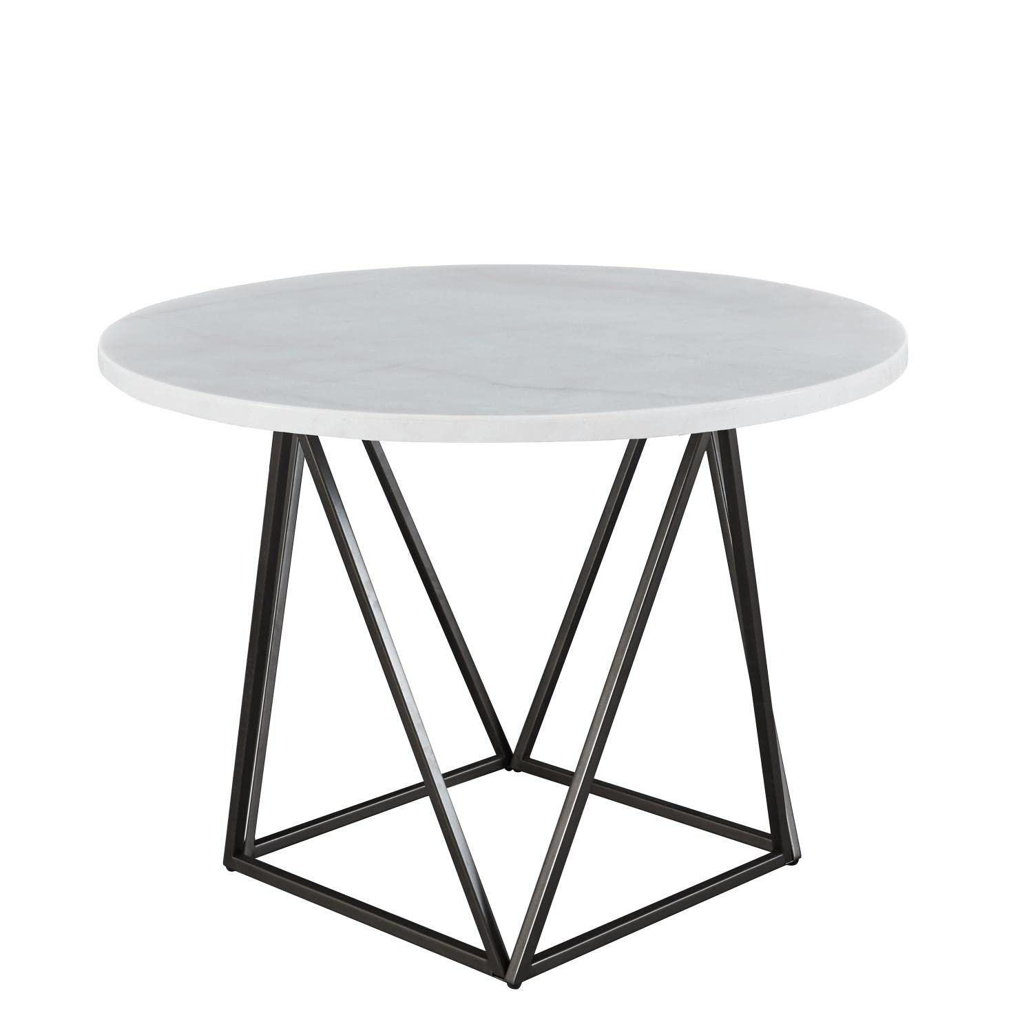 Steve Silver Furniture Ramona 5pc Marble Dining Set, 44" Round Marble Top w/Iron Base, 4-100% Polyester Side Chairs, Mid-Century/Modern Design, Dining Room, 44" L x 44" W x 30" H, Brown, White