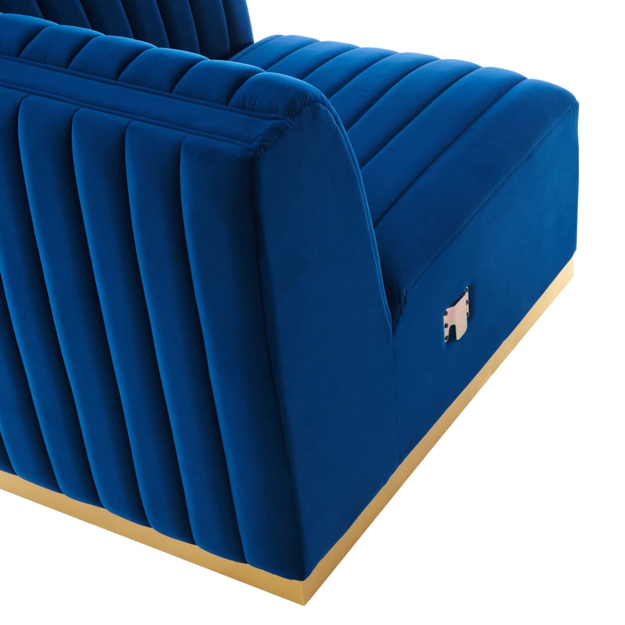 Modway Conjure Channel Tufted Performance Velvet Right-Arm Chair in Gold/Navy