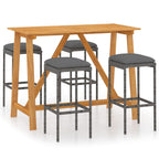 vidaXL Patio Bar Set 5 Piece, Outdoor Bar Table and Stools with Wood Tabletop, Patio Furniture Set with Cushions, Dining Set for Garden, Farmhouse, Gray