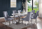 Acme Zander Dining Table in White Printed Faux Marble and Mirrored Silver Finish