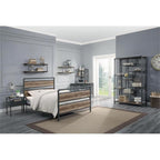 Acme Brantley Rectangular Metal Bookshelf in Antique Oak and Sandy Gray