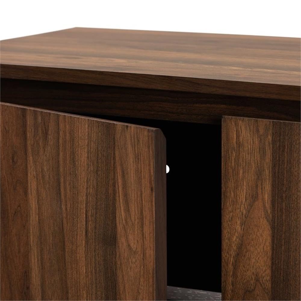 Baxton Studio Landen Mid-Century Modern Walnut Brown and Gold Finished Wood 2-Door Entryway Shoe Storage Cabinet