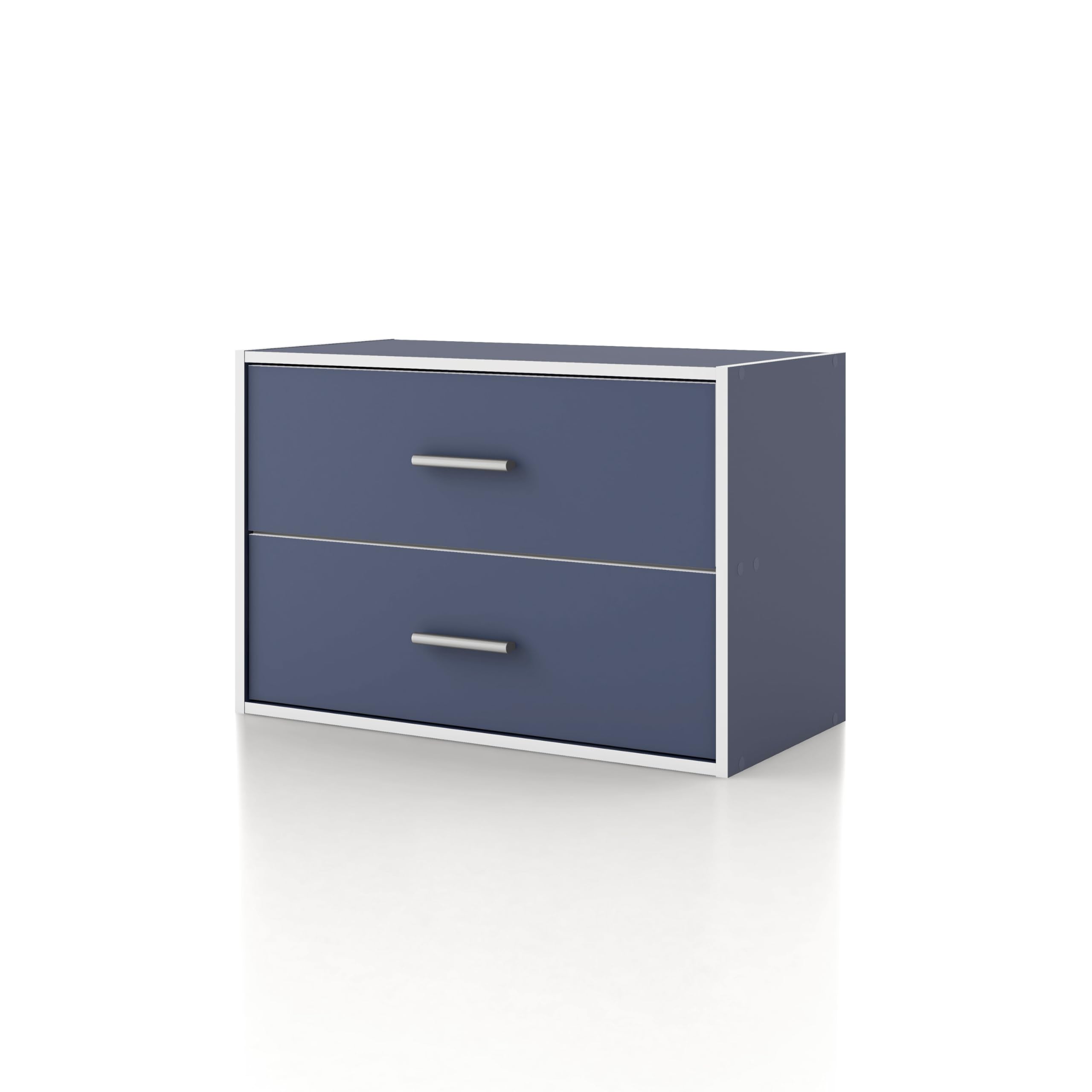 Homes: Inside + Out Apexa 2-Drawer Wooden Stackable Storage Drawers, Small Food Pantry Cabinet, Cajonera De Madera, Underbed Drawer Dorm Teen Room Decor & Bedroom, Home Office, Kitchen, Steel Blue