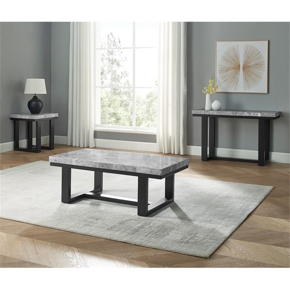Steve Silver Lucca Gray Marble and Espresso Wood 3-Piece Occasional Set