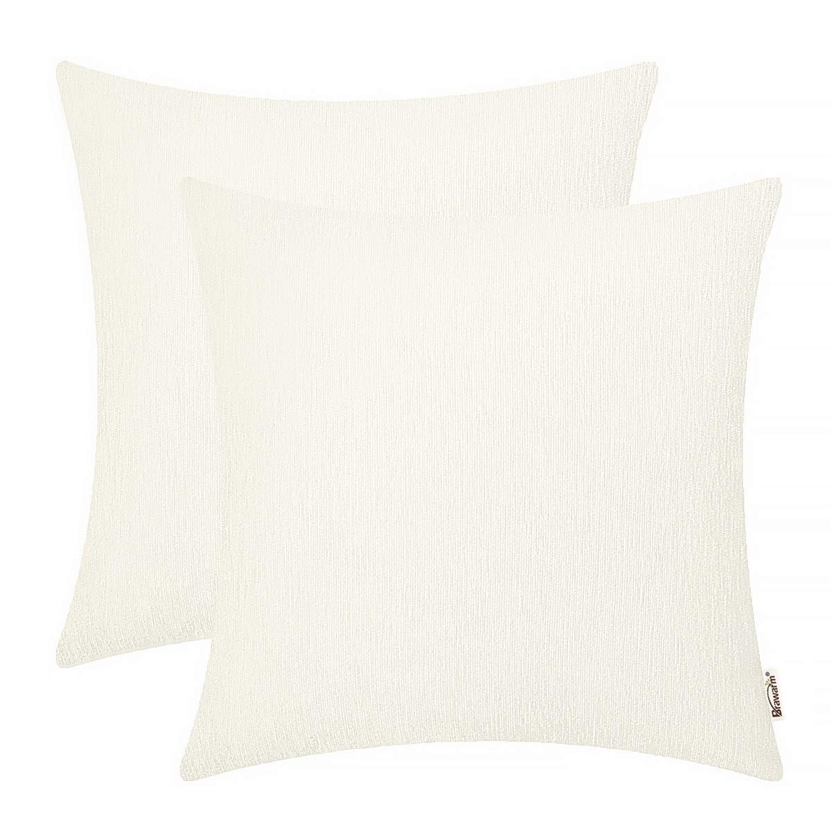 Brawarm Chenille Throw Pillow Covers 16X16 Inches - Cream Chenille Pillow Covers Pack Of 2, Solid Dyed Soft Chenille Pillow Case