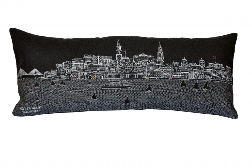 HomeRoots Grey 35' Black Charleston Nighttime Skyline Lumbar Decorative Pillow