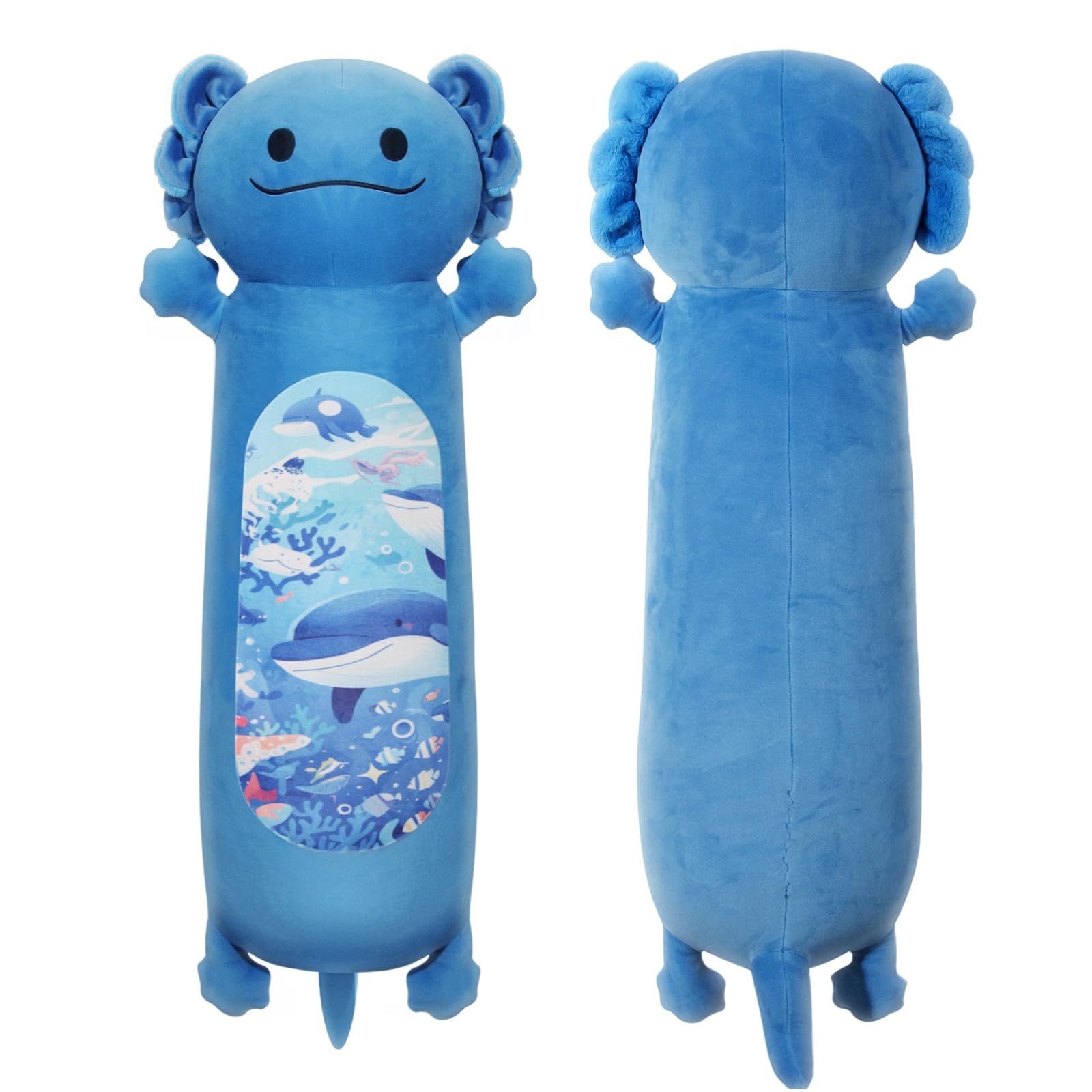 Haijunya 36 Inch Long Axolotl Plush Body Pillow, Giant Cute Blue Ocean Axolotl Stuffed Animals, Big Salamander Squishy Soft Plus