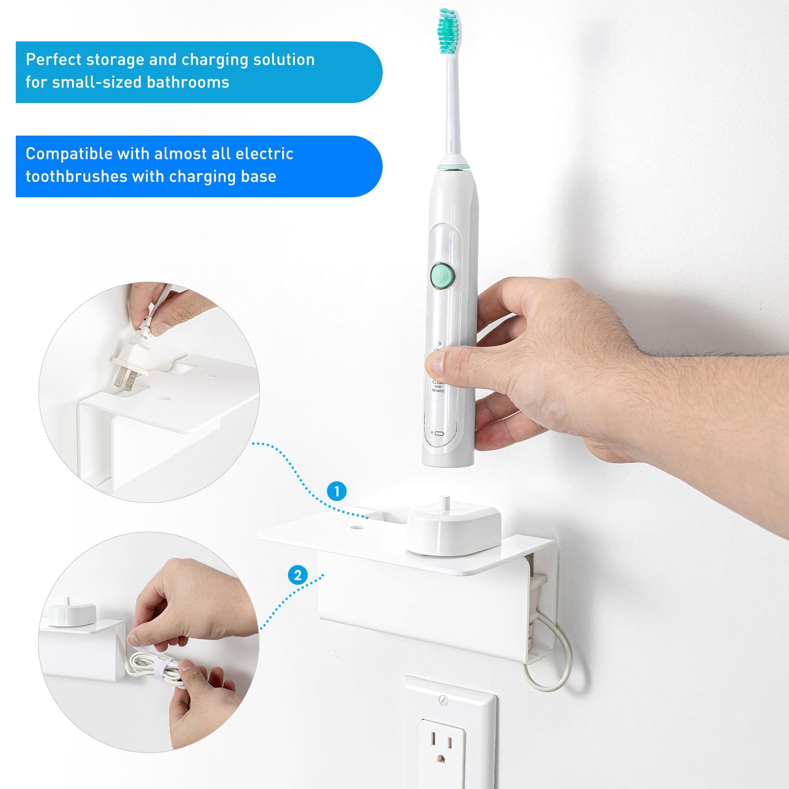 Oaprire Electric Toothbrush Holder For Bathroom, 2 Pack Acrylic Electric Toothbrush Holder Wall Mounted Come With Cable Organize