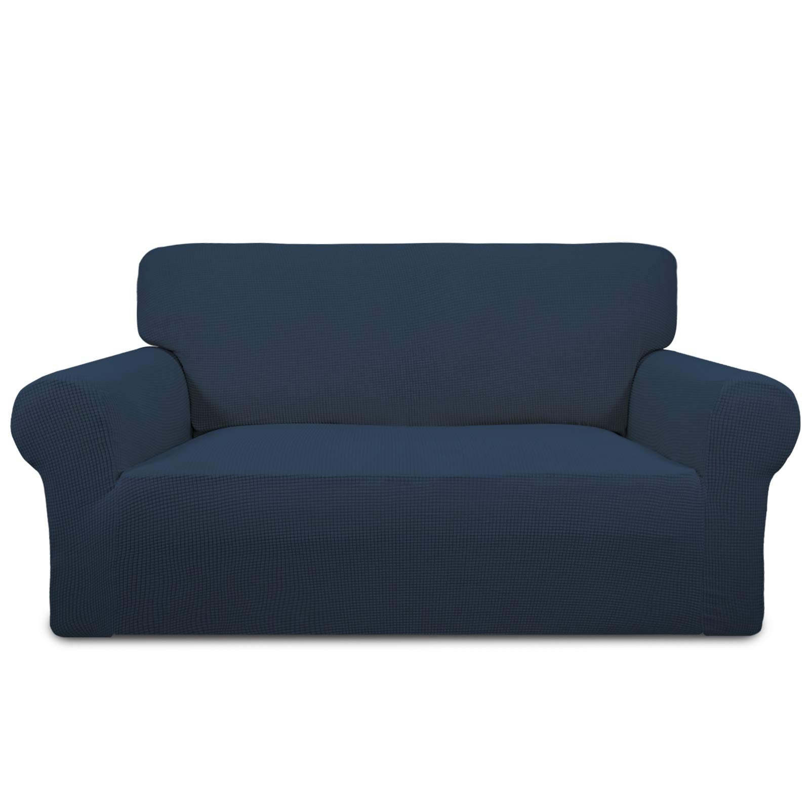 Purefit Stretch Loveseat Sofa Slipcover – Spandex Jacquard Non Slip Soft Couch Sofa Cover, Washable Furniture Protector With Non Skid Foam And Elastic Bottom For Kids (Loveseat, Dark Blue)