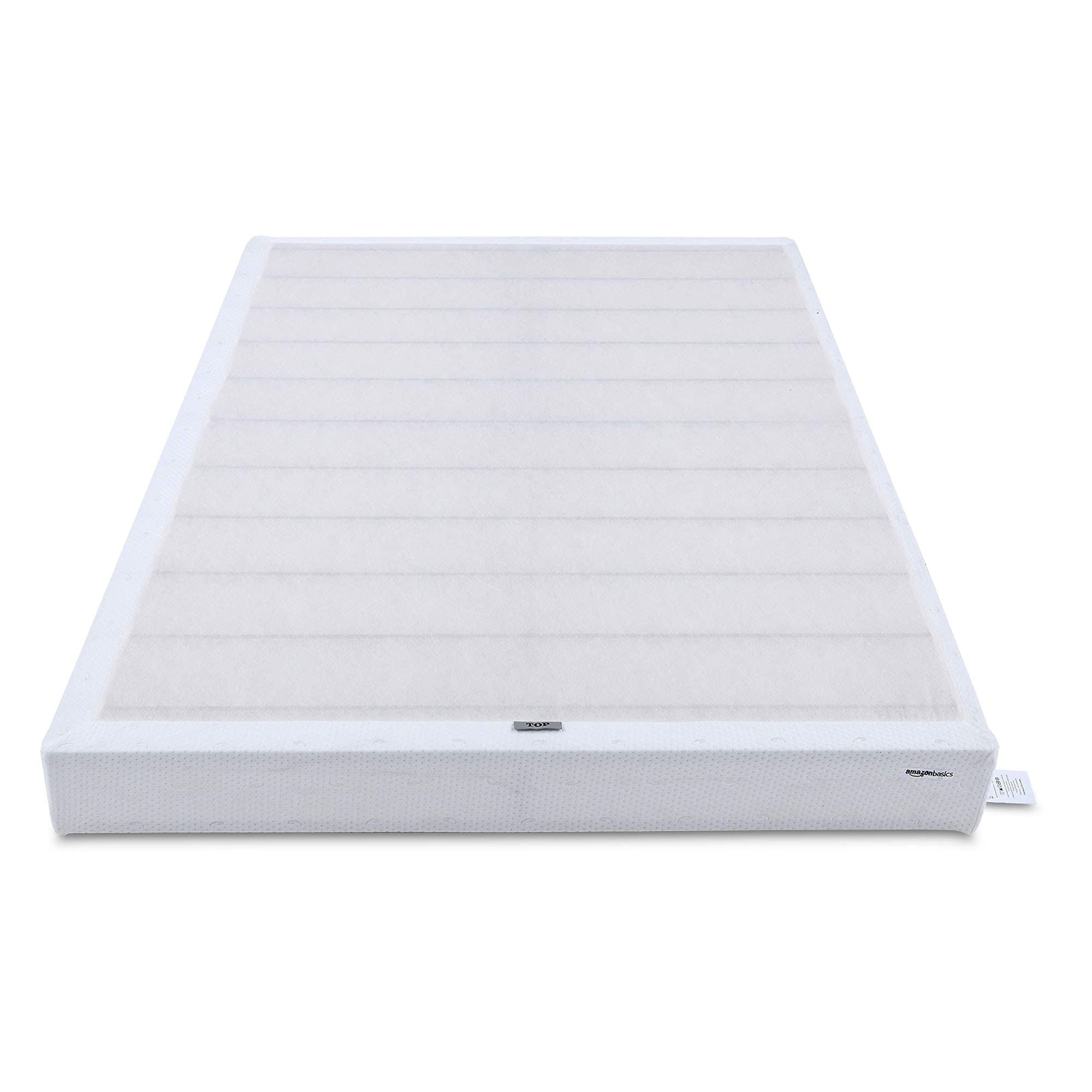 Amazon Basics Smart Box Spring Bed Base, 5-Inch Height Mattress Foundation, Tool-Free Easy Assembly, Full, 74L x 53W x 5H, White