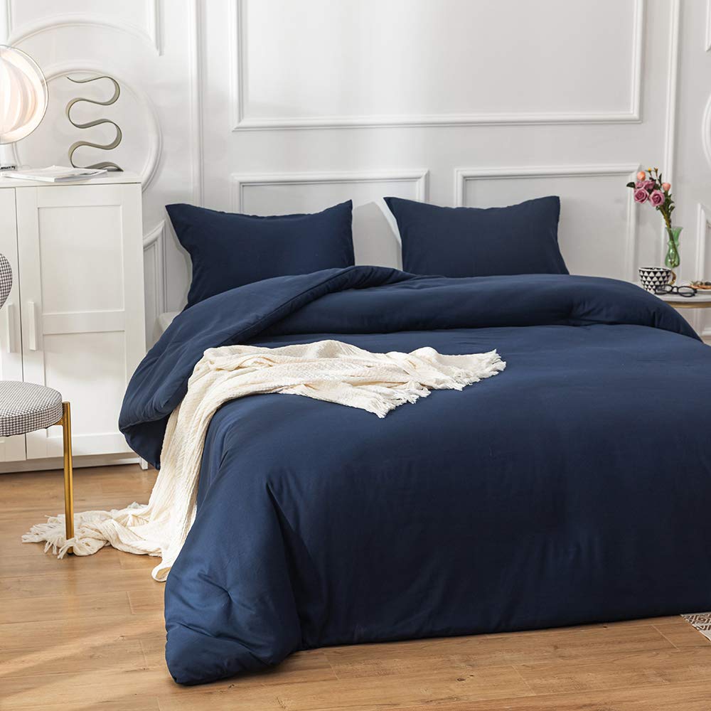 Clothknow Dark Blue Comforter Set California King 3Pcs Navy Blue Bedding Comforter Sets Blue Comforter Dark Blue Comforter Sets