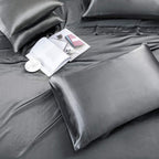 Treely 6 Piece Satin Sheets Full Size Silky Smooth Grey Satin Sheet Set With Deep Pocket, Satin Fitted Sheet, Flat Sheet, 4 Sati
