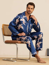 [Dark Blue] SilkSilky  Long Sleeve Lapel Collar Men's Pajamas 001