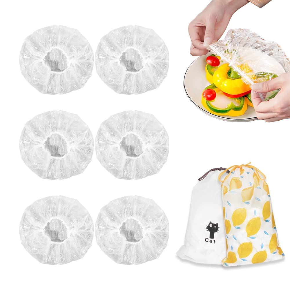 200PCS Plastic Bowl Covers Reusable, Thicken Plastic Covers Elastic Bowl Covers for Bread Proofing, Picnic Food Leftover Covers 