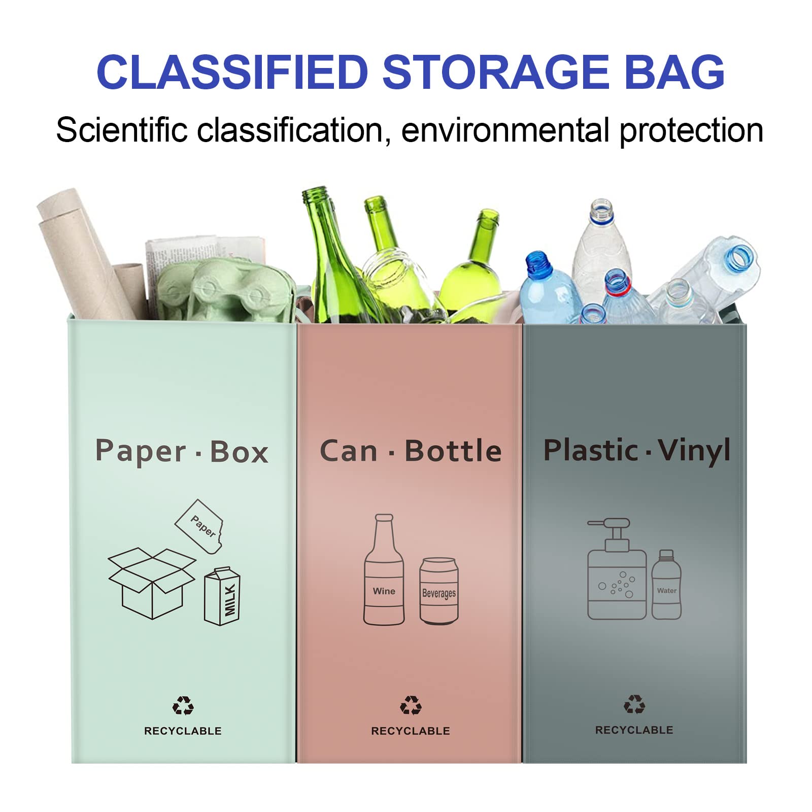 Jialai Home Separate Recycling Waste Bin Bags For Kitchen Home - 42 Gallon Recycling Bins (Pink, Green, Gray) Waste Trash Sortin