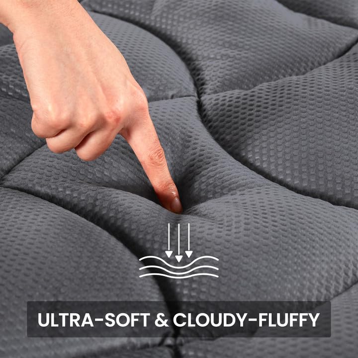 Sleep Zone Cooling Rv Mattress Topper, Premium Zoned Cool Mattress Pad Cover, Padded Mattress Protector Breathable Washable, Deep Pocket 8-21' (Grey, Short Queen)