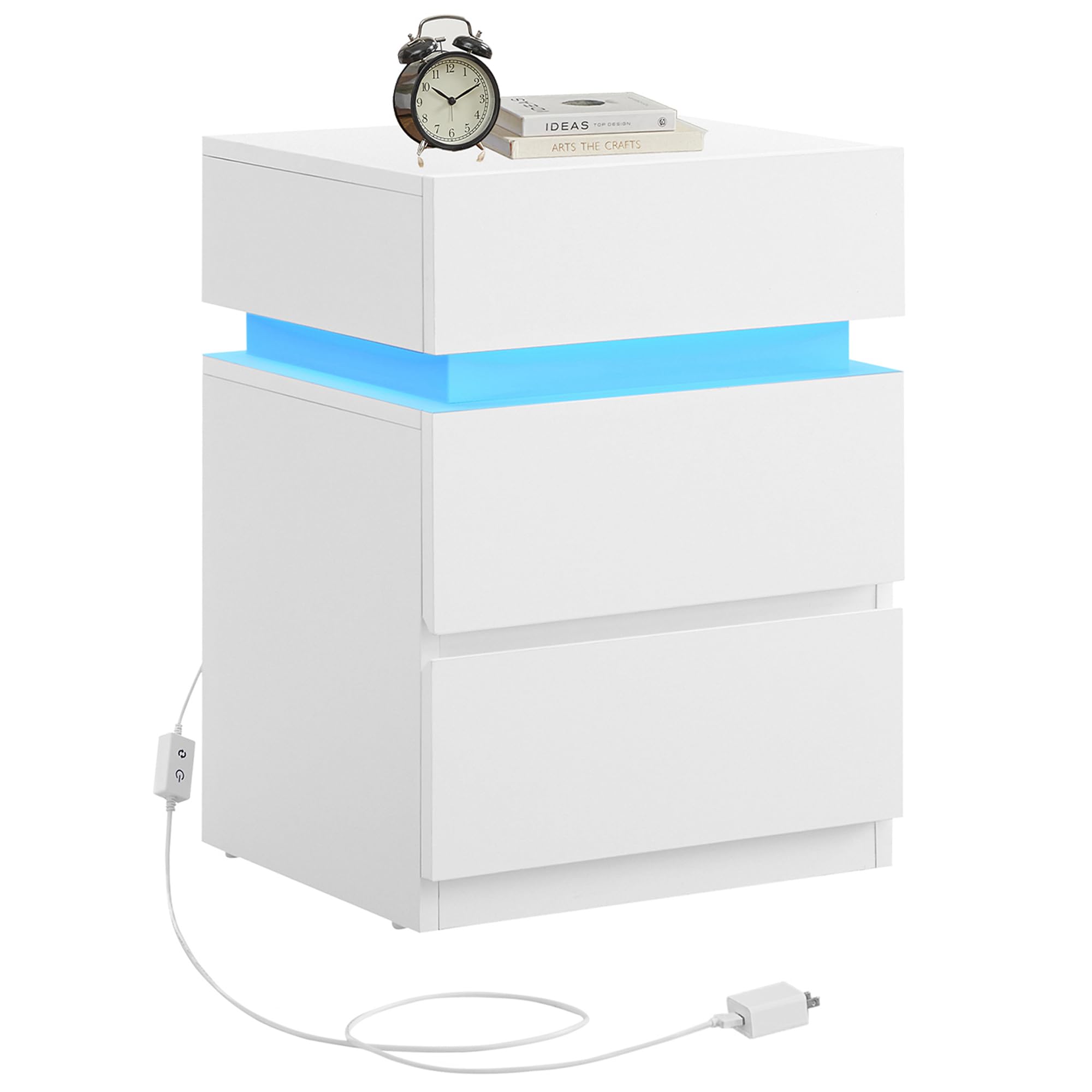 VASAGLE Nightstand with LED Lights, Adjustable Light Colors, Bedside Table, Side Table with 3 Drawers, Modern Style, 13.8 x 15.7